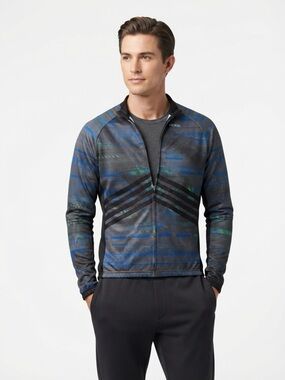 Primal Full Zip Cycling Jersey Abstract Pattern Blue Black Long Sleeve Size L